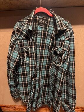 Buckle Black Teal and Black Plaid Button-Down Shirt